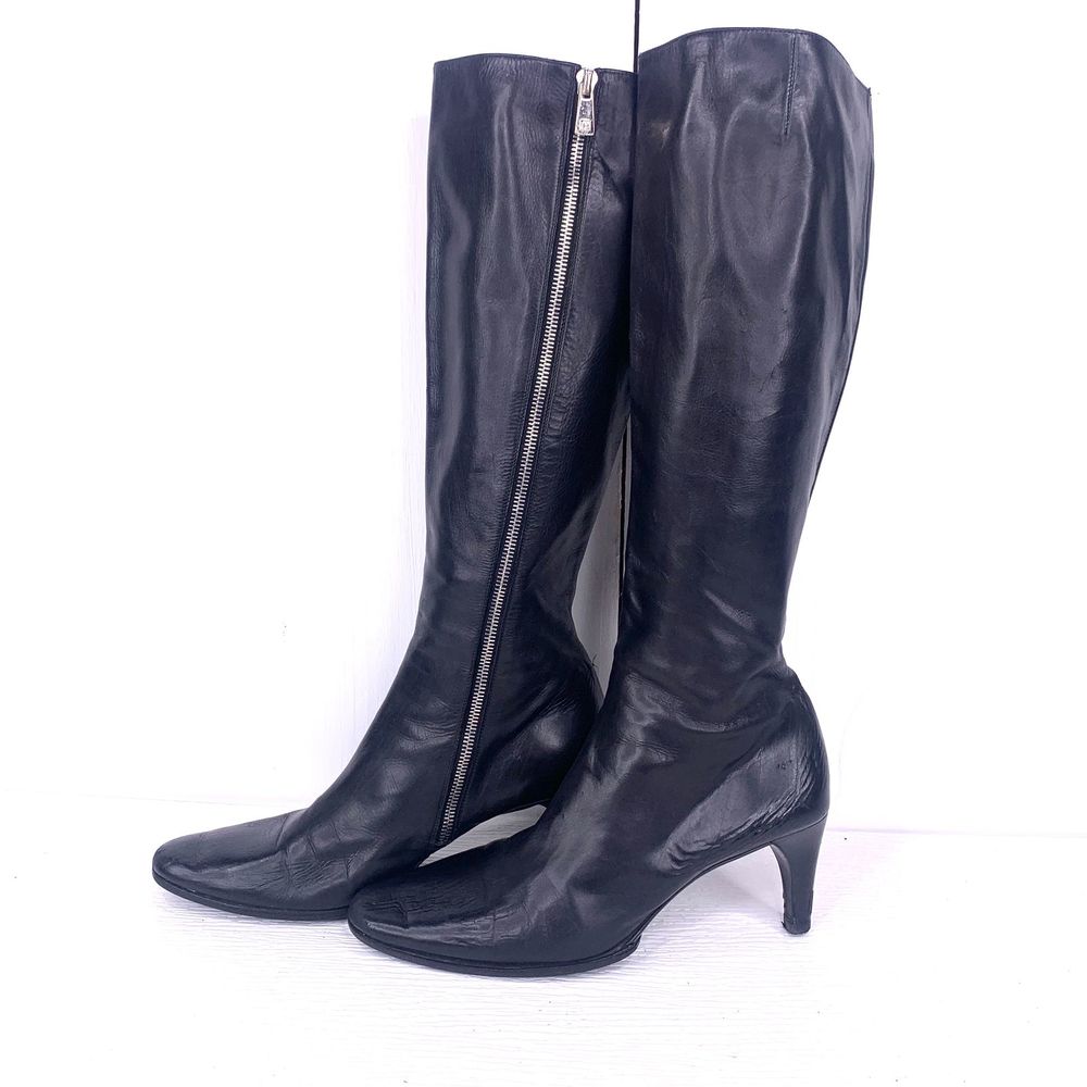 Bally Tall Side Zip High Heel Leather Tall Boots